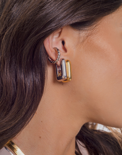 Rectangular Earring Hoops in Silver