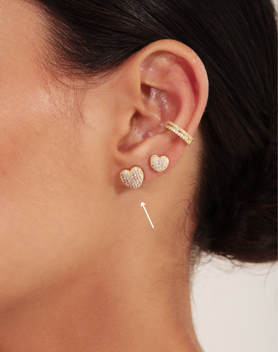 Medium Sparkly Heart Stud Earring in Gold